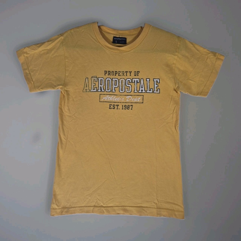 Vintage Y2K Aeropostale T Shirt Mens Small Yellow Made USA Distressed Graphic...